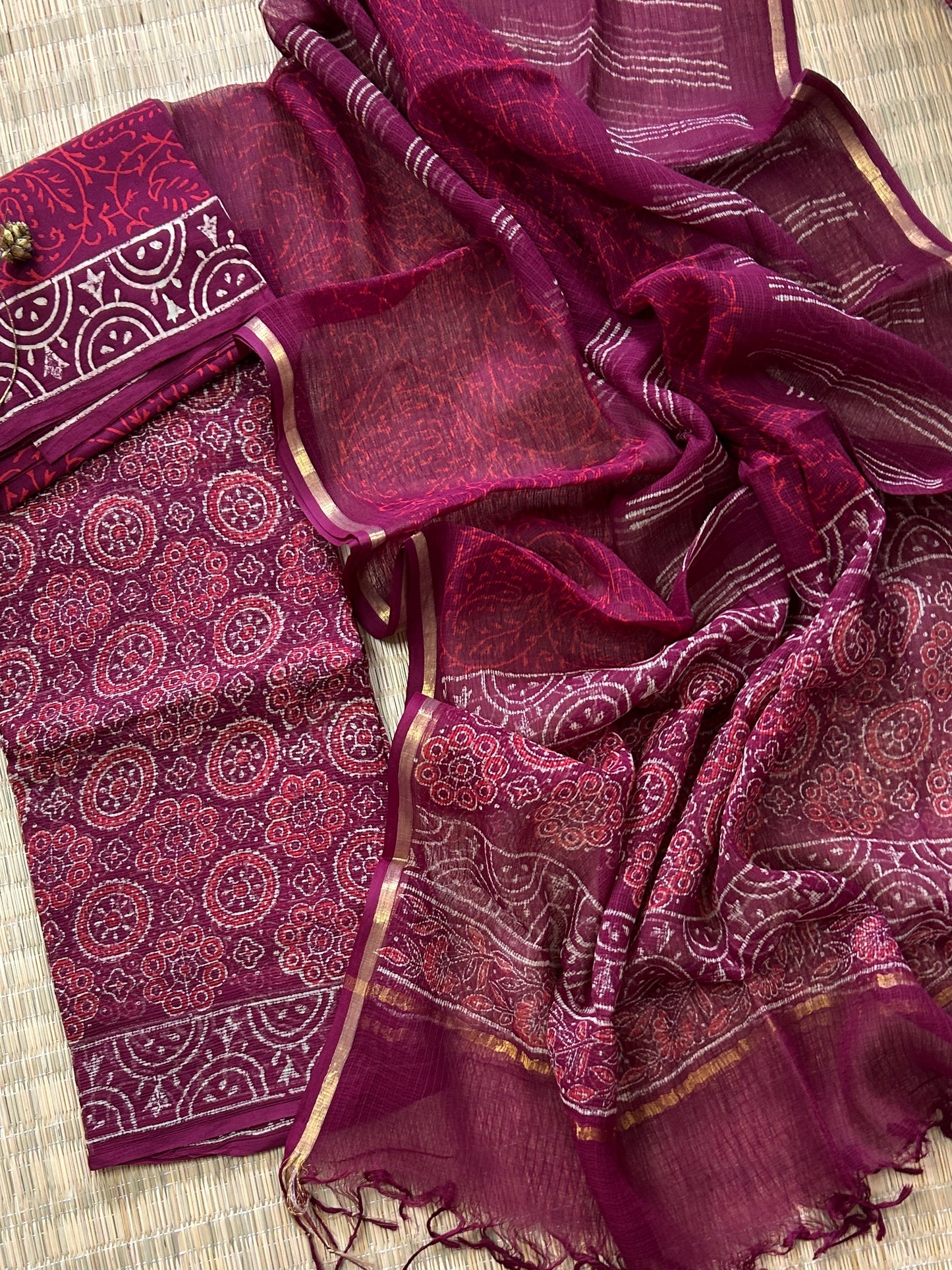 Ajrakh Print Hand BlockPrint Kota Doriya Dress Material