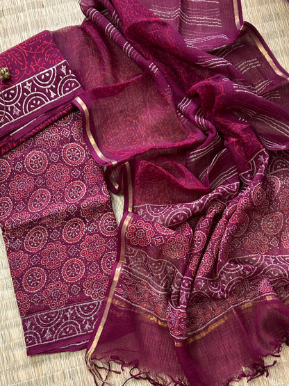 Ajrakh Print Hand BlockPrint Kota Doriya Dress Material