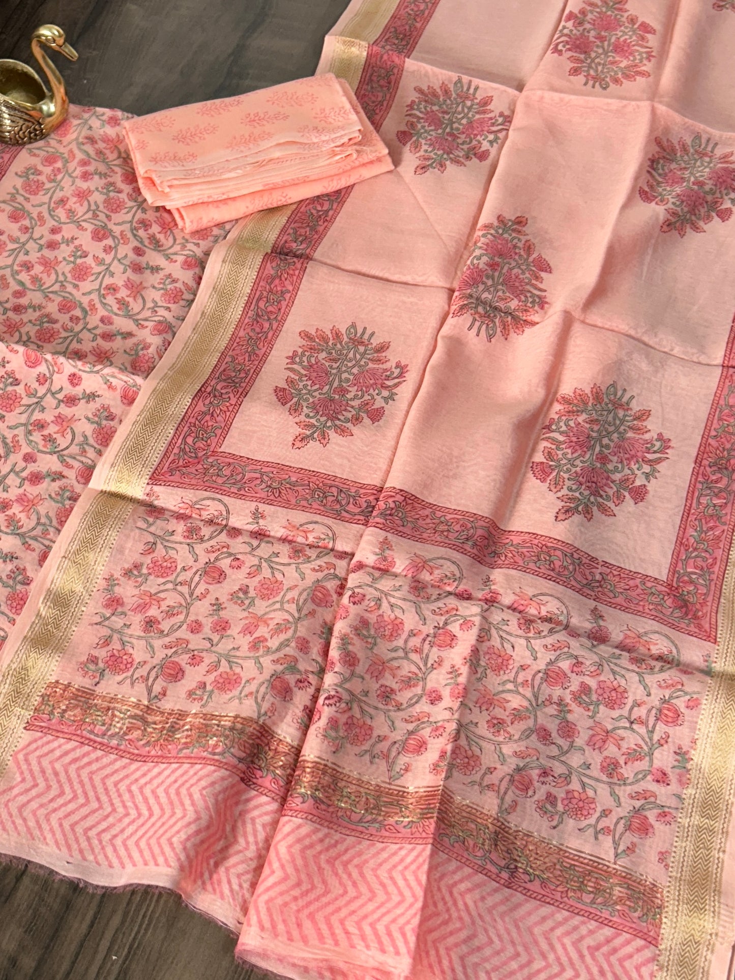 Hand Block Print Maheshwari Silk Cotton Dress Material