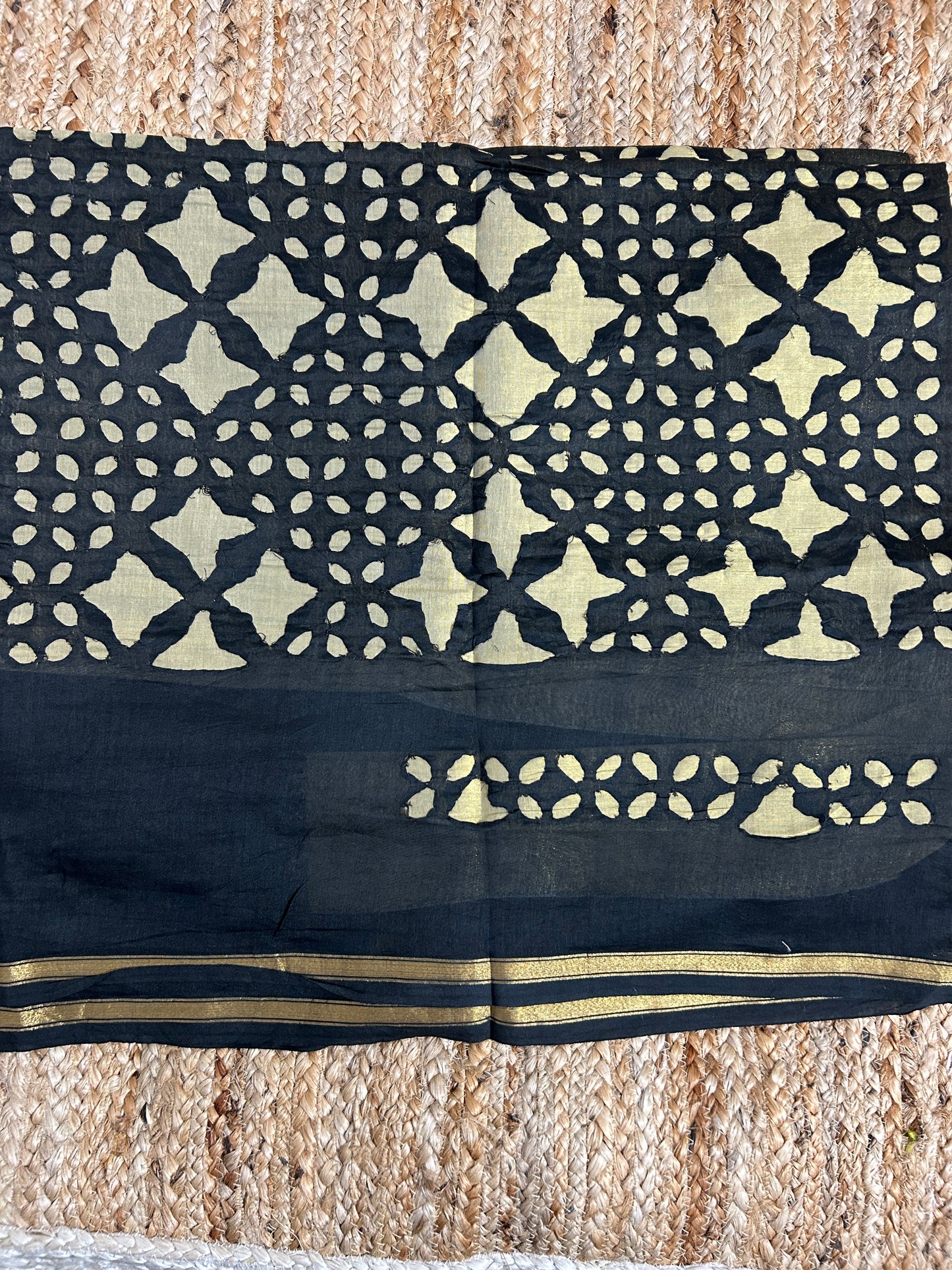 Black Appliqué Work Chanderi Silk Kurti Fabric