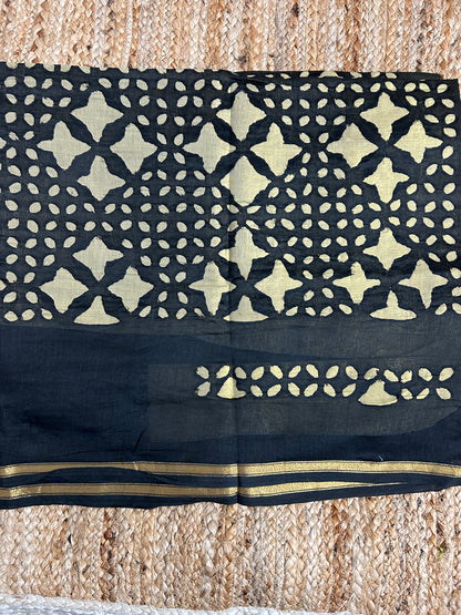 Black Appliqué Work Chanderi Silk Kurti Fabric