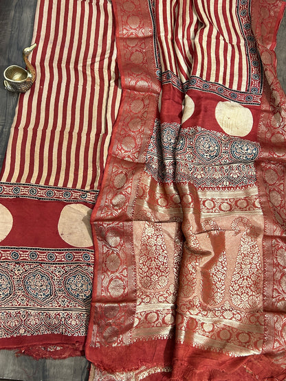 Ajrakh Dola Silk Dress Material
