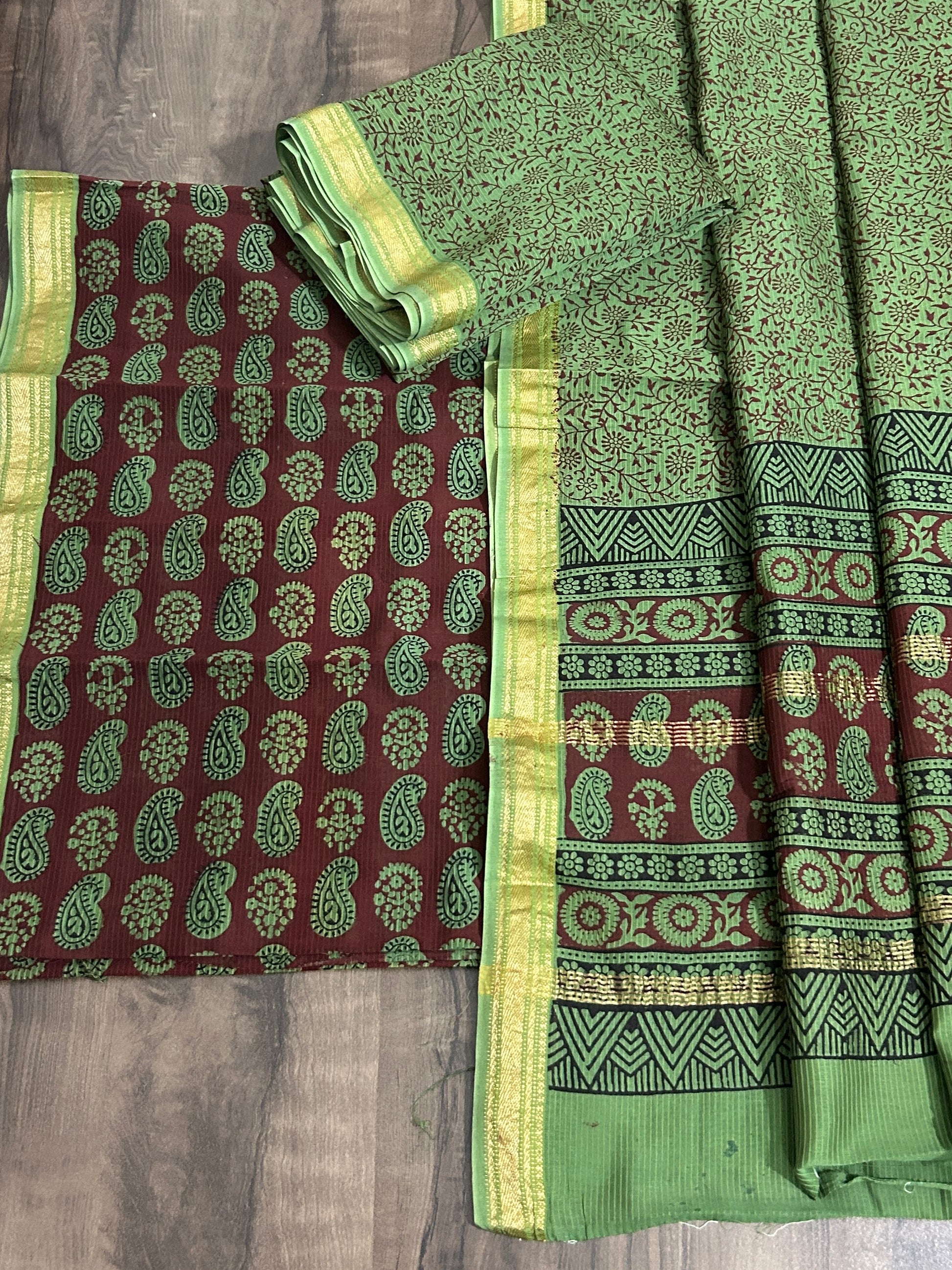 Bagh print Maheshwari Silk Cotton Dress Material