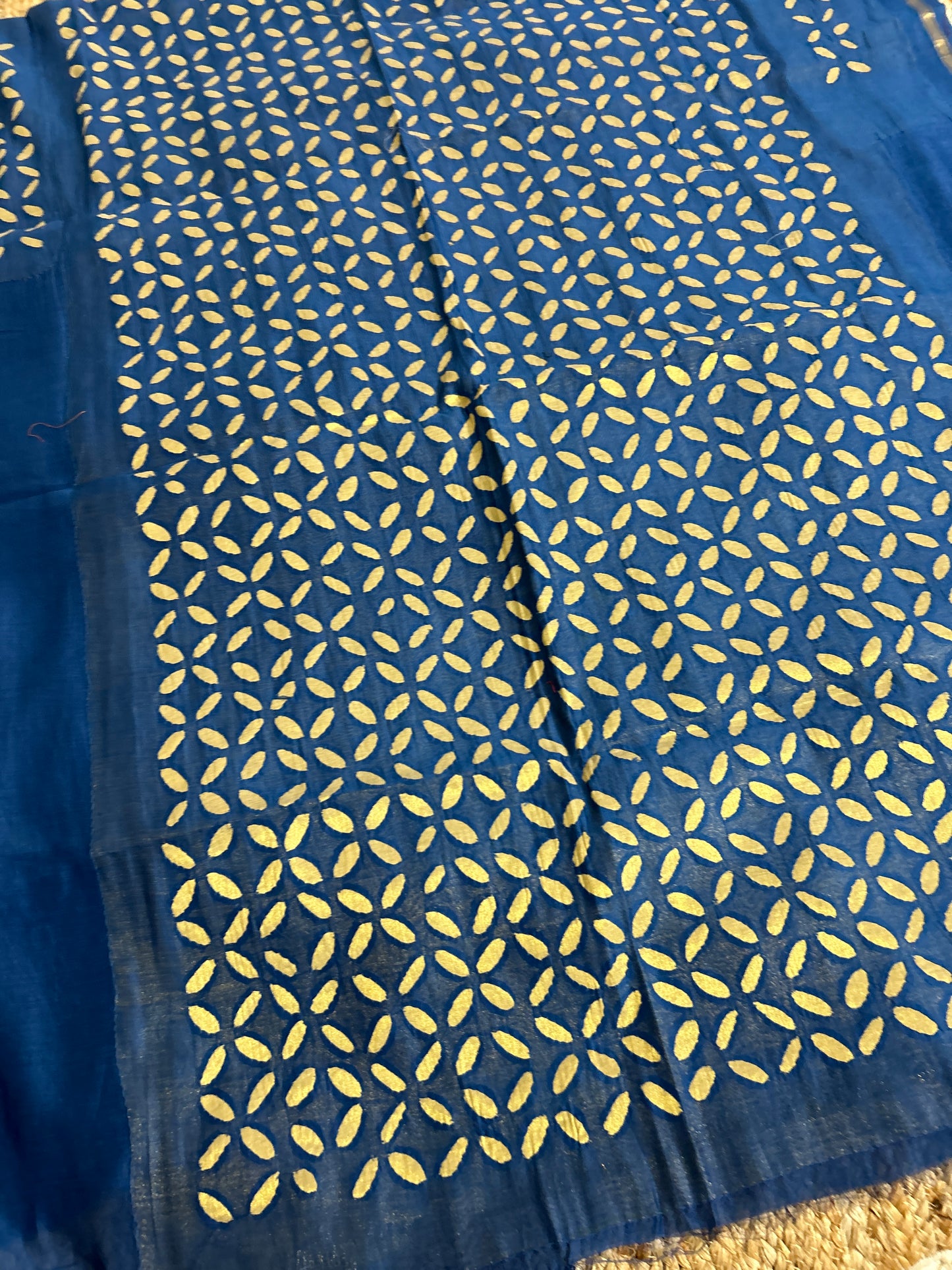 Blue Appliqué Work Chanderi Silk Kurti Fabric