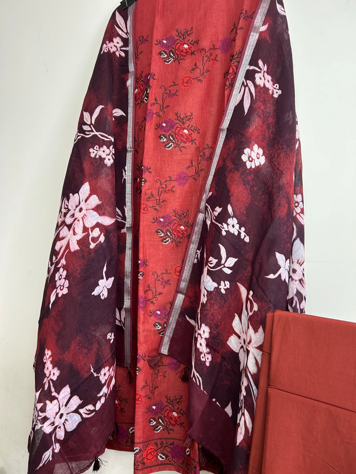 Linen Cotton Dress Material with Cross Stitch Embroidery