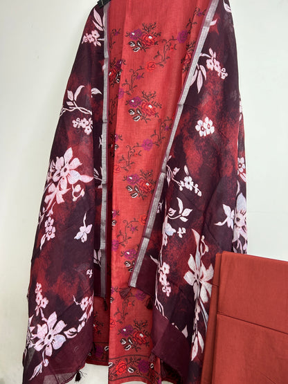 Linen Cotton Dress Material with Cross Stitch Embroidery
