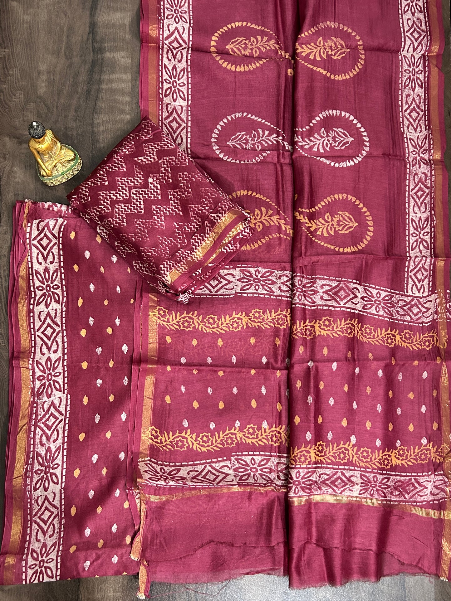 Chanderi Pure SIlk Cotton Hand BlockPrint Dress Material