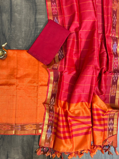 Orange Red Mangalagiri Silk Dress Material