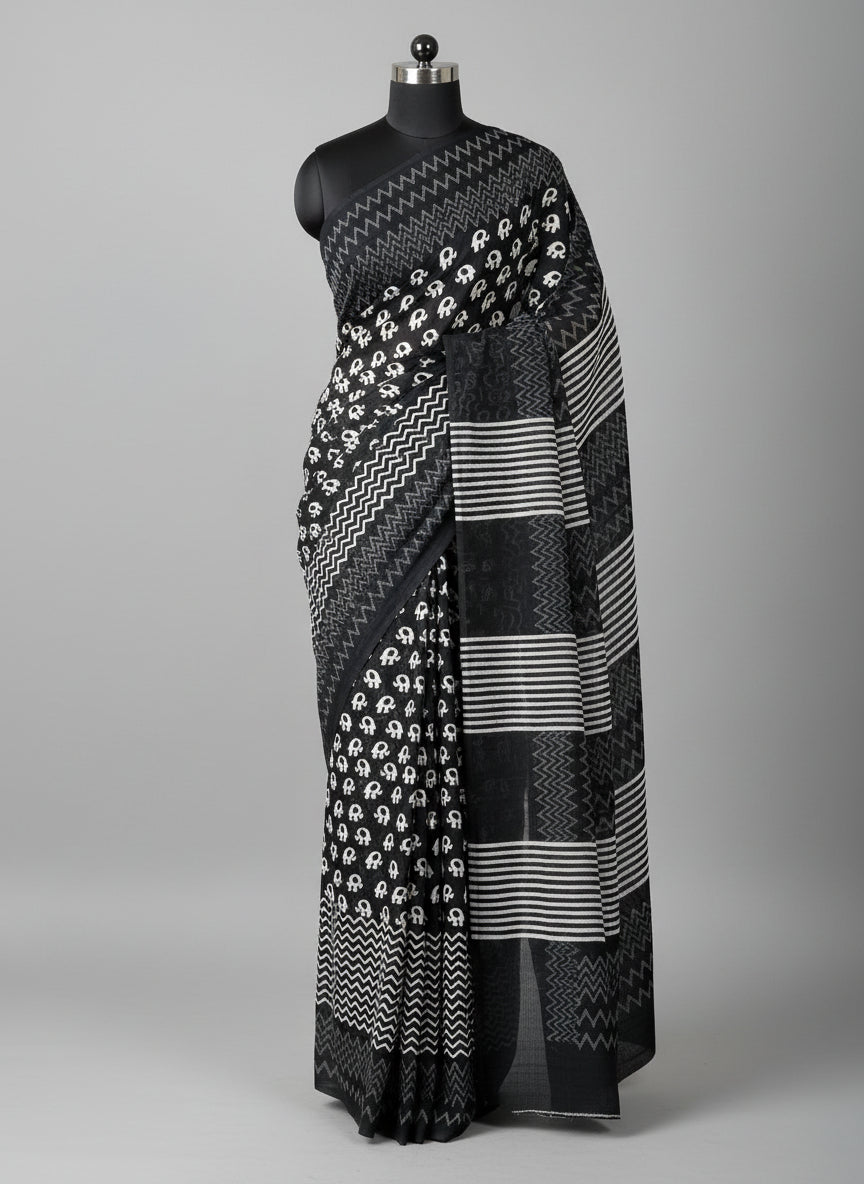 Hand BlockPrint Soft Cotton Saree with Blouse