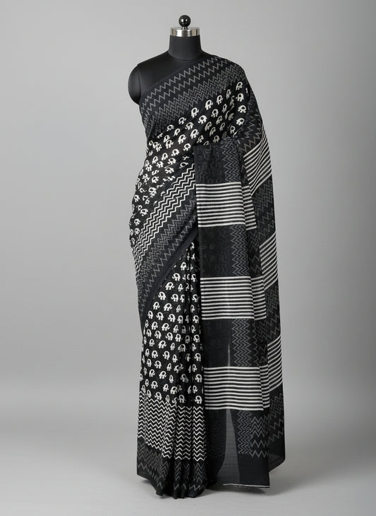Hand BlockPrint Soft Cotton Saree with Blouse