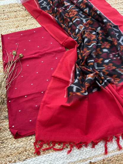 Handloom Cotton Dress Material with Ikat Cotton Dupatta