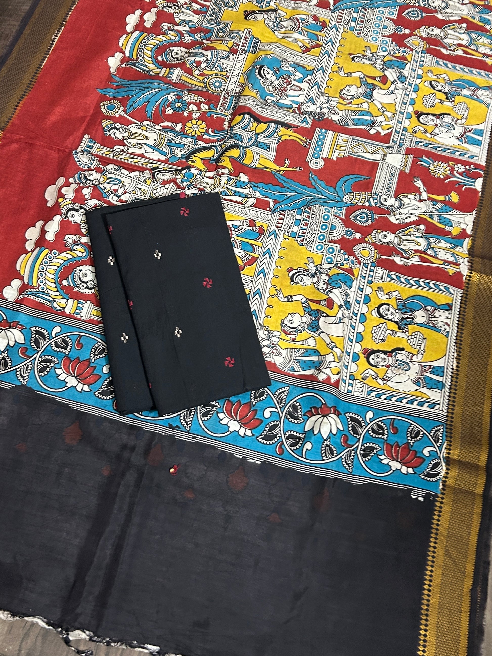 Handloom Cotton Dress Material with Kalamkari Silk Dupatta