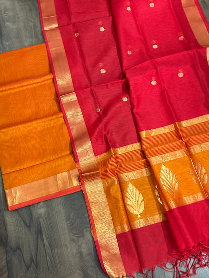 Orange Red Maheshwari Silk Dress Material