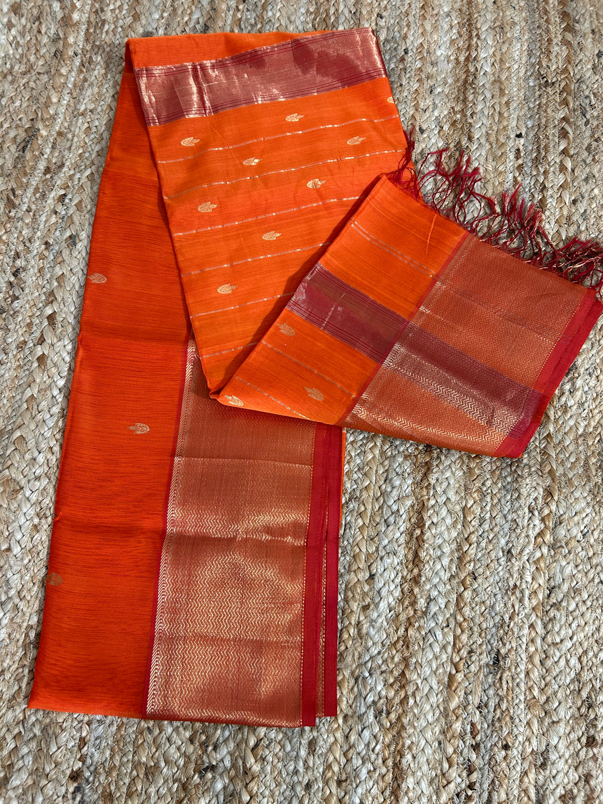 Orange Maheshwari Silk Cotton Handloom Saree with Blouse
