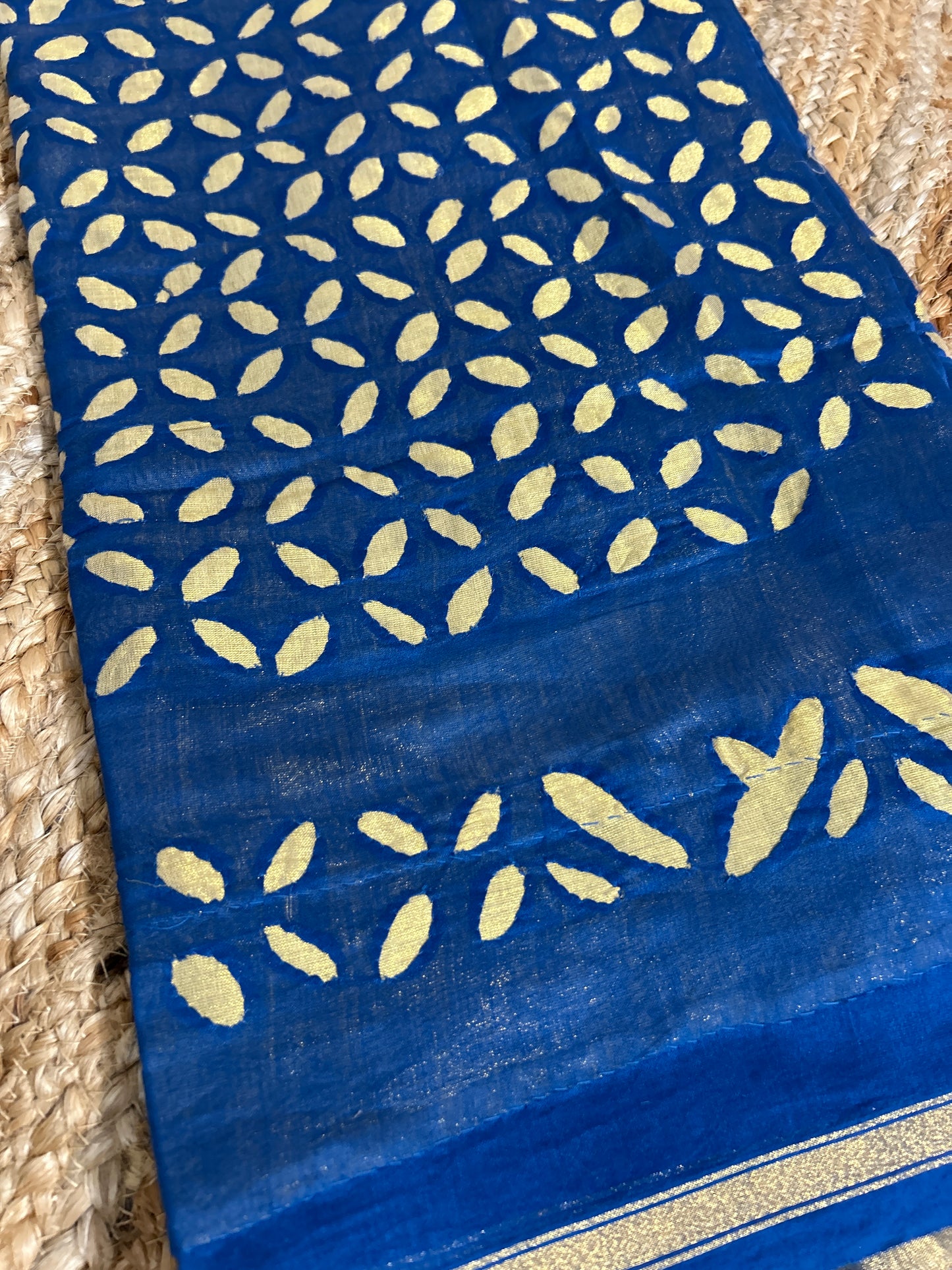 Blue Appliqué Work Chanderi Silk Kurti Fabric
