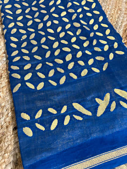 Blue Appliqué Work Chanderi Silk Kurti Fabric