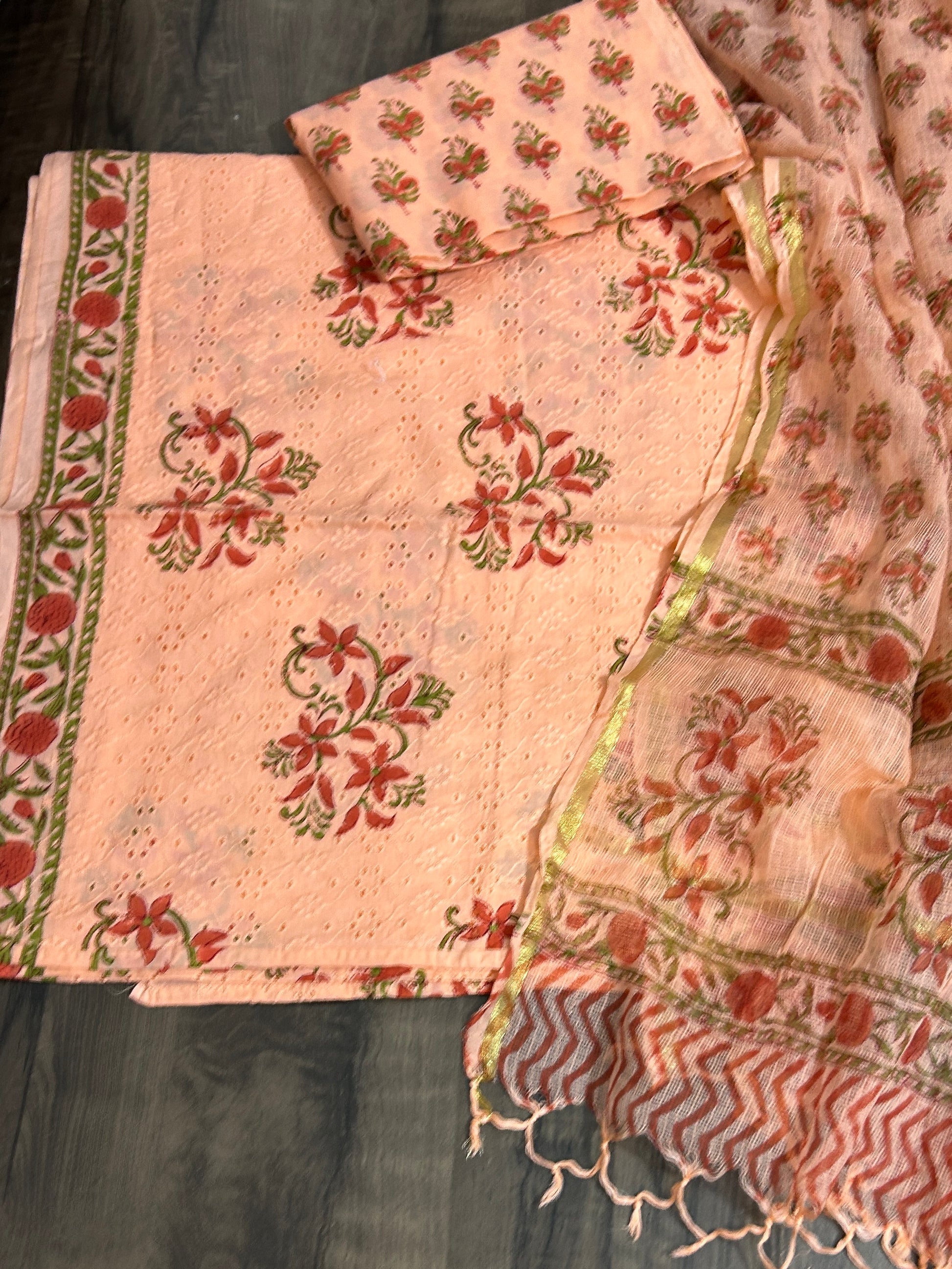 Hand BlockPrint Cotton Dress Material with Kota dupatta