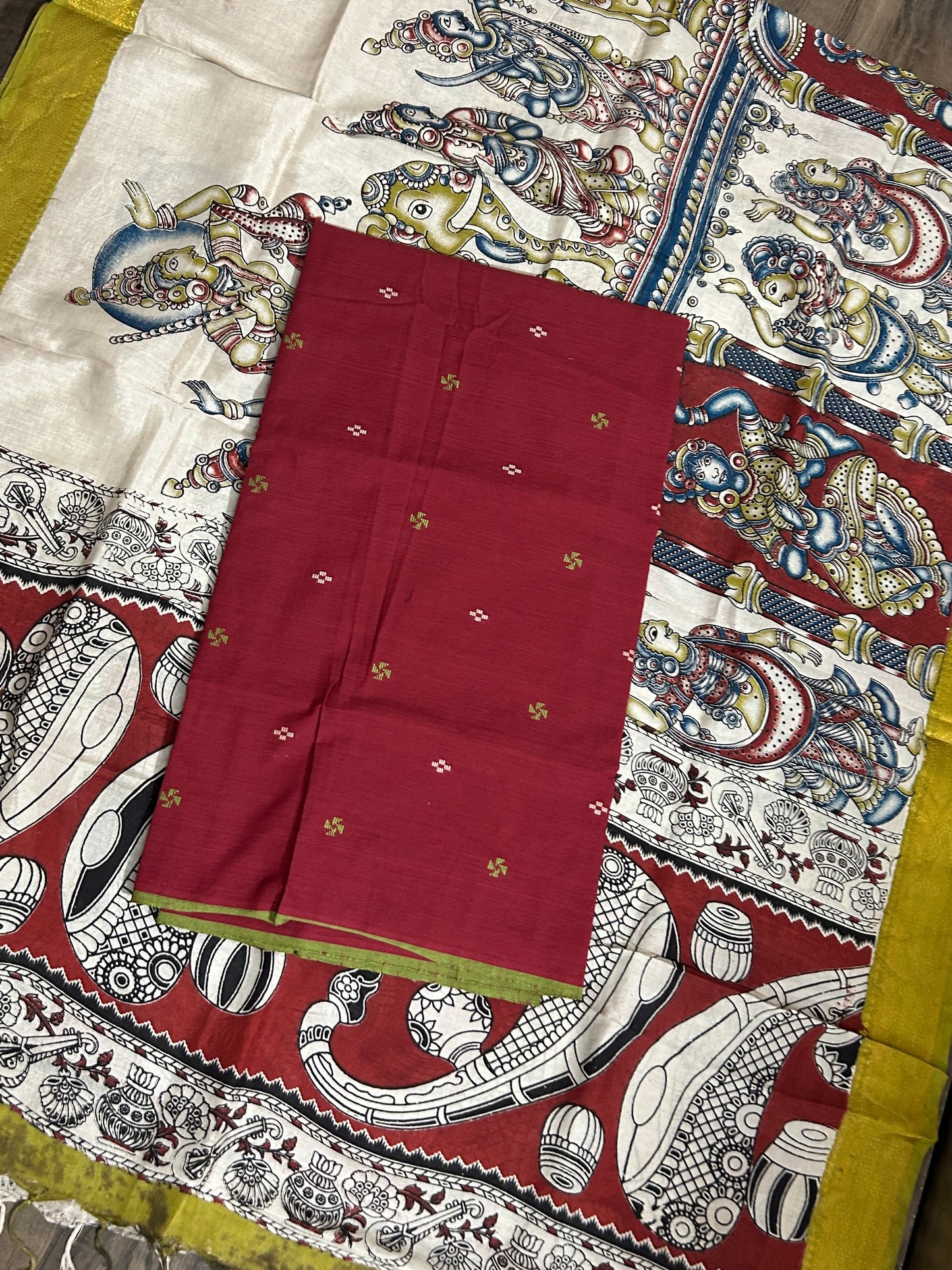 Handloom Cotton Dress Material with Kalamkari Silk Dupatta
