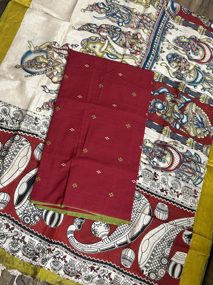 Handloom Cotton Dress Material with Kalamkari Silk Dupatta