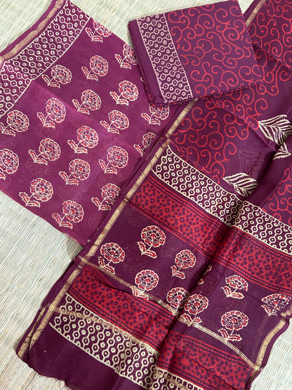 Hand BlockPrint Chanderi Silk Cotton Dress Material