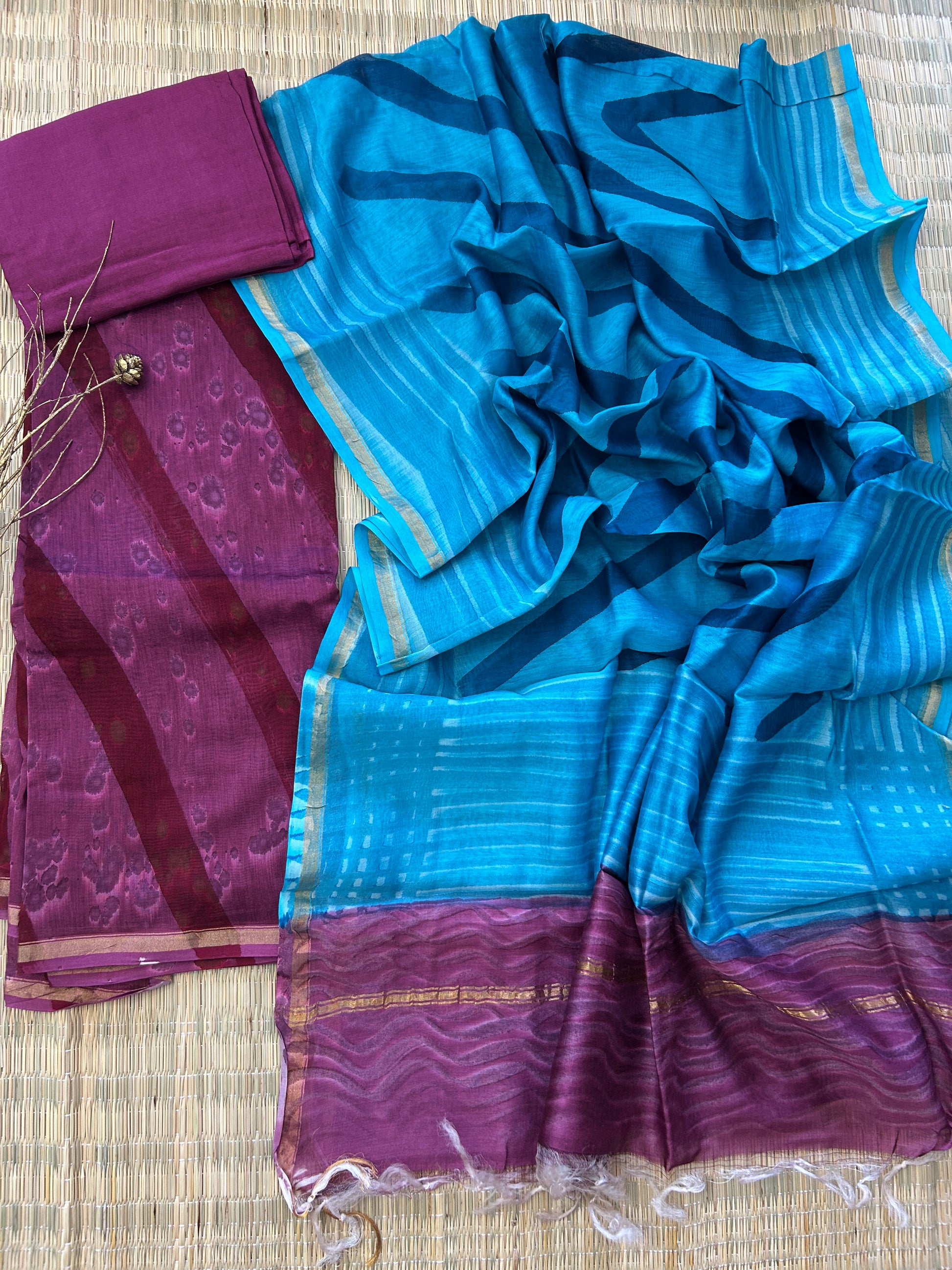 Hand BlockPrint Chanderi Silk Cotton Dress Material with Shantoon bottom