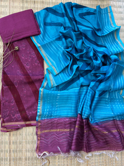 Hand BlockPrint Chanderi Silk Cotton Dress Material with Shantoon bottom