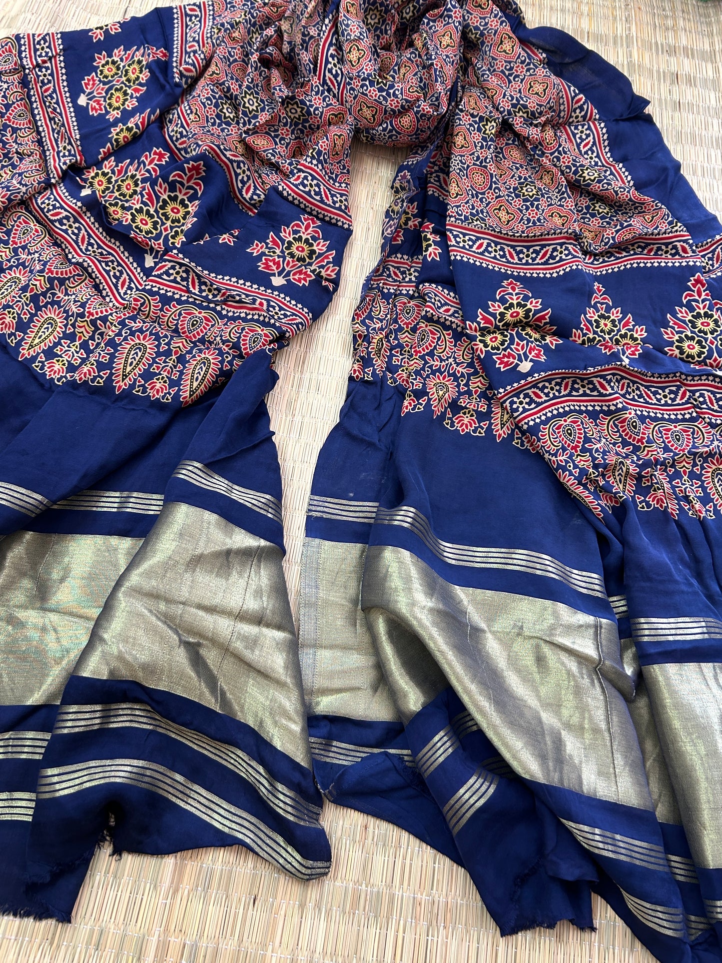 Ajrakh Modal Silk Dupatta with Lagdi pallu