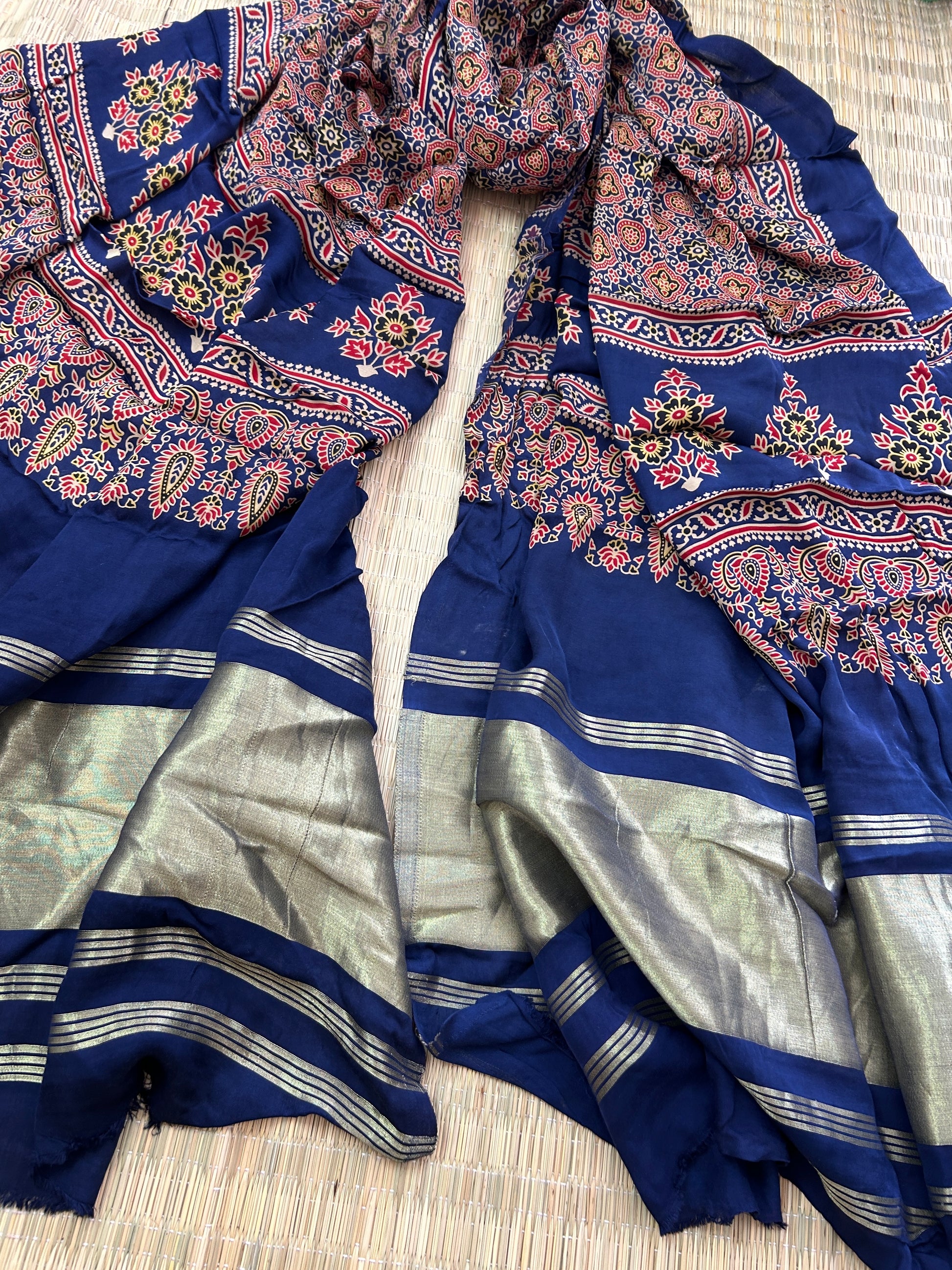 Ajrakh Modal Silk Dupatta with Lagdi pallu