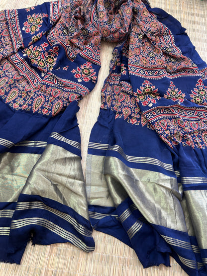 Ajrakh Modal Silk Dupatta with Lagdi pallu