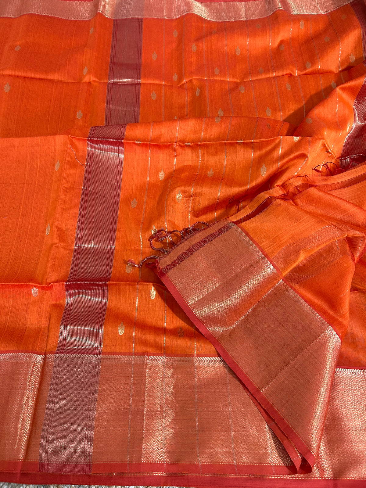 Orange Maheshwari Silk Cotton Handloom Saree with Blouse