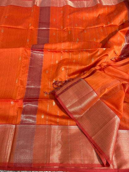 Orange Maheshwari Silk Cotton Handloom Saree with Blouse