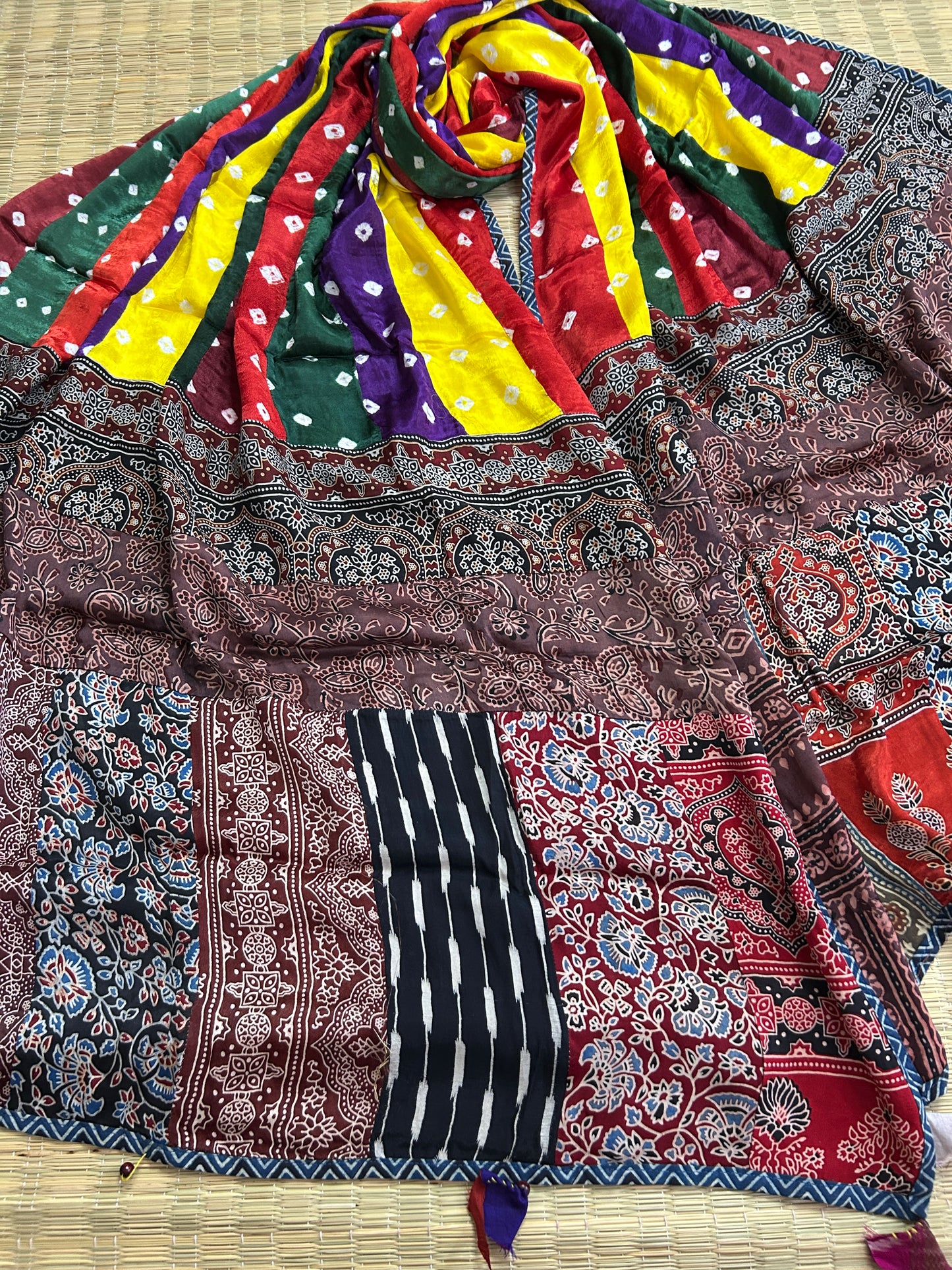 Ajrakh Bandhej Patch Work Modal Silk Dupatta (dup 37)