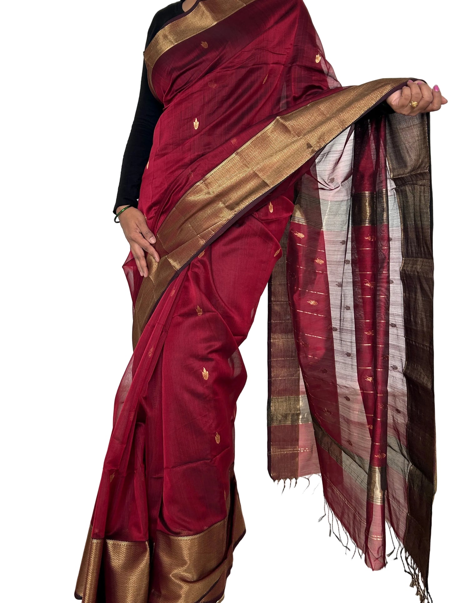 Maroon Maheshwari Silk Cotton Handloom Saree with Blouse