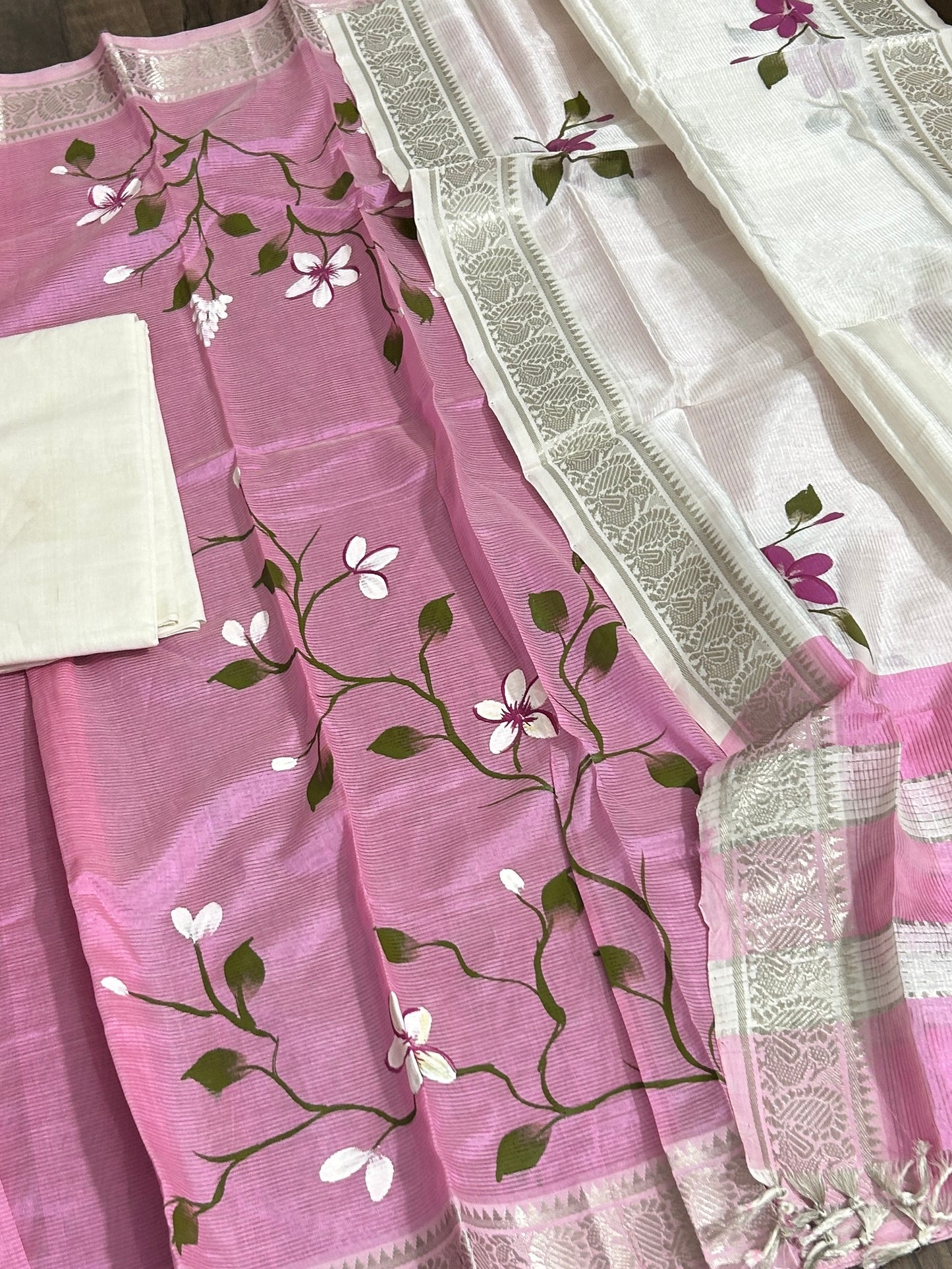 Hand Painted Mangalagiri Silk Dress Material