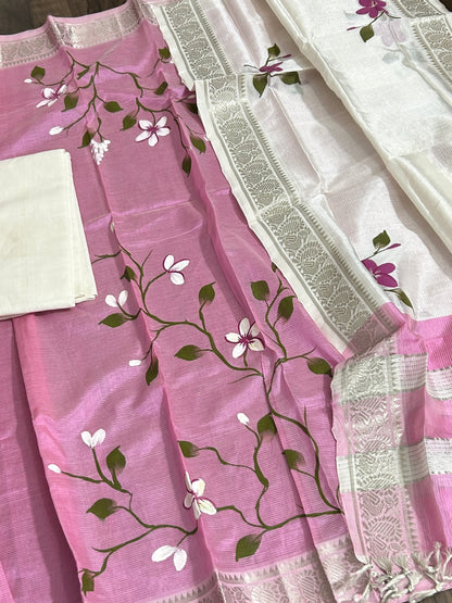 Hand Painted Mangalagiri Silk Dress Material