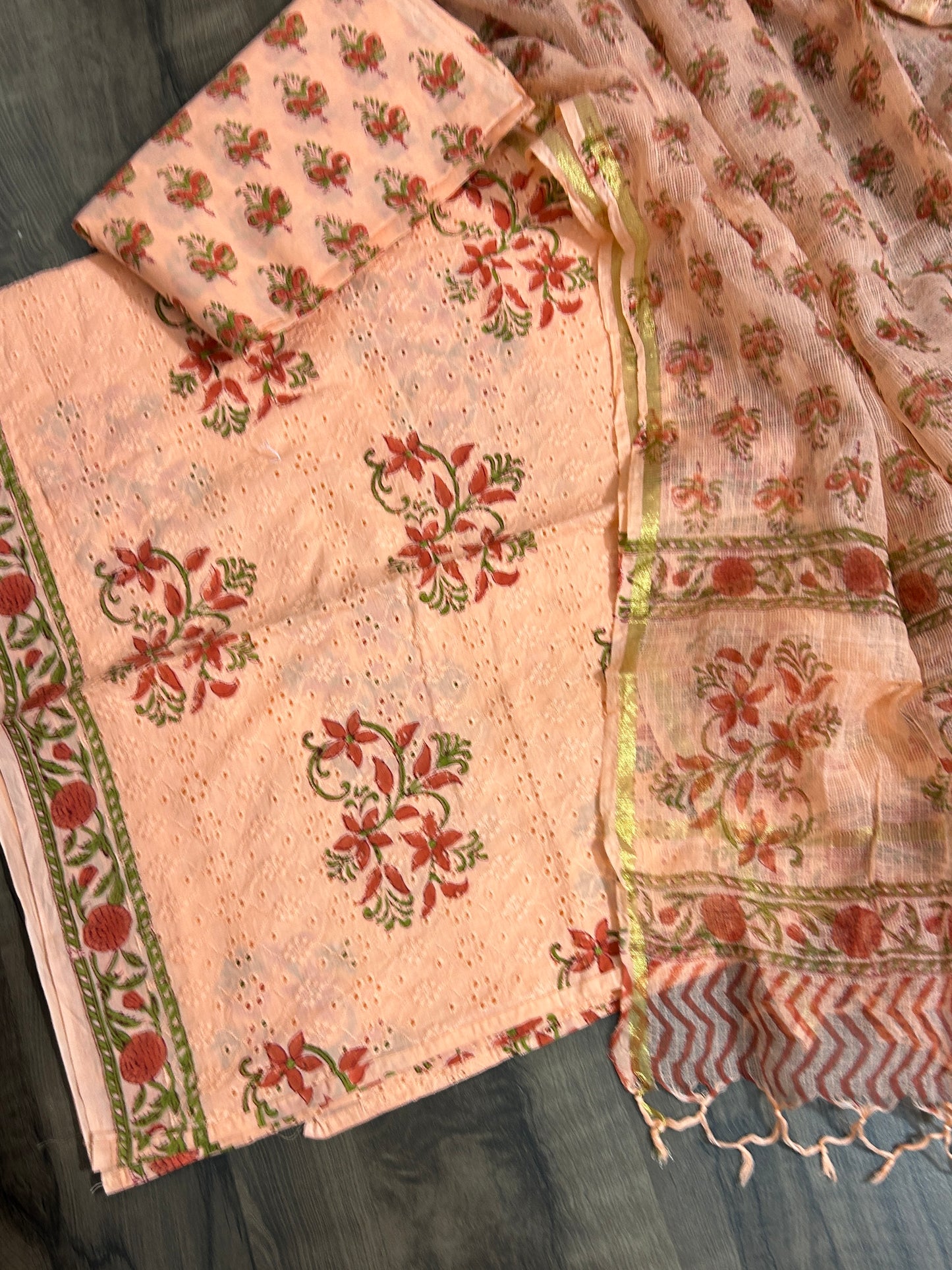Hand BlockPrint Cotton Dress Material with Kota dupatta