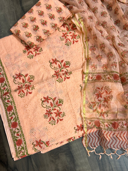 Hand BlockPrint Cotton Dress Material with Kota dupatta