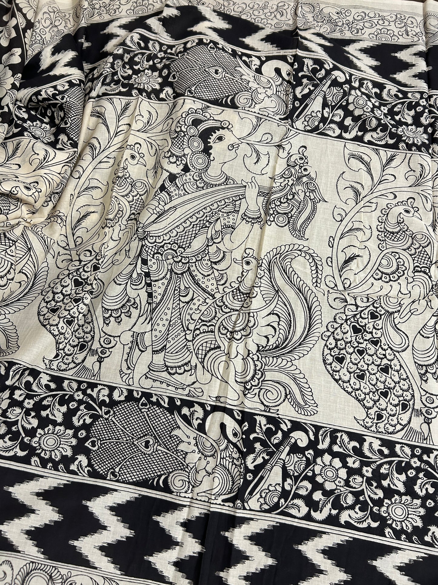Kalamkari Hand Painted Malmal Cotton Saree with Blouse