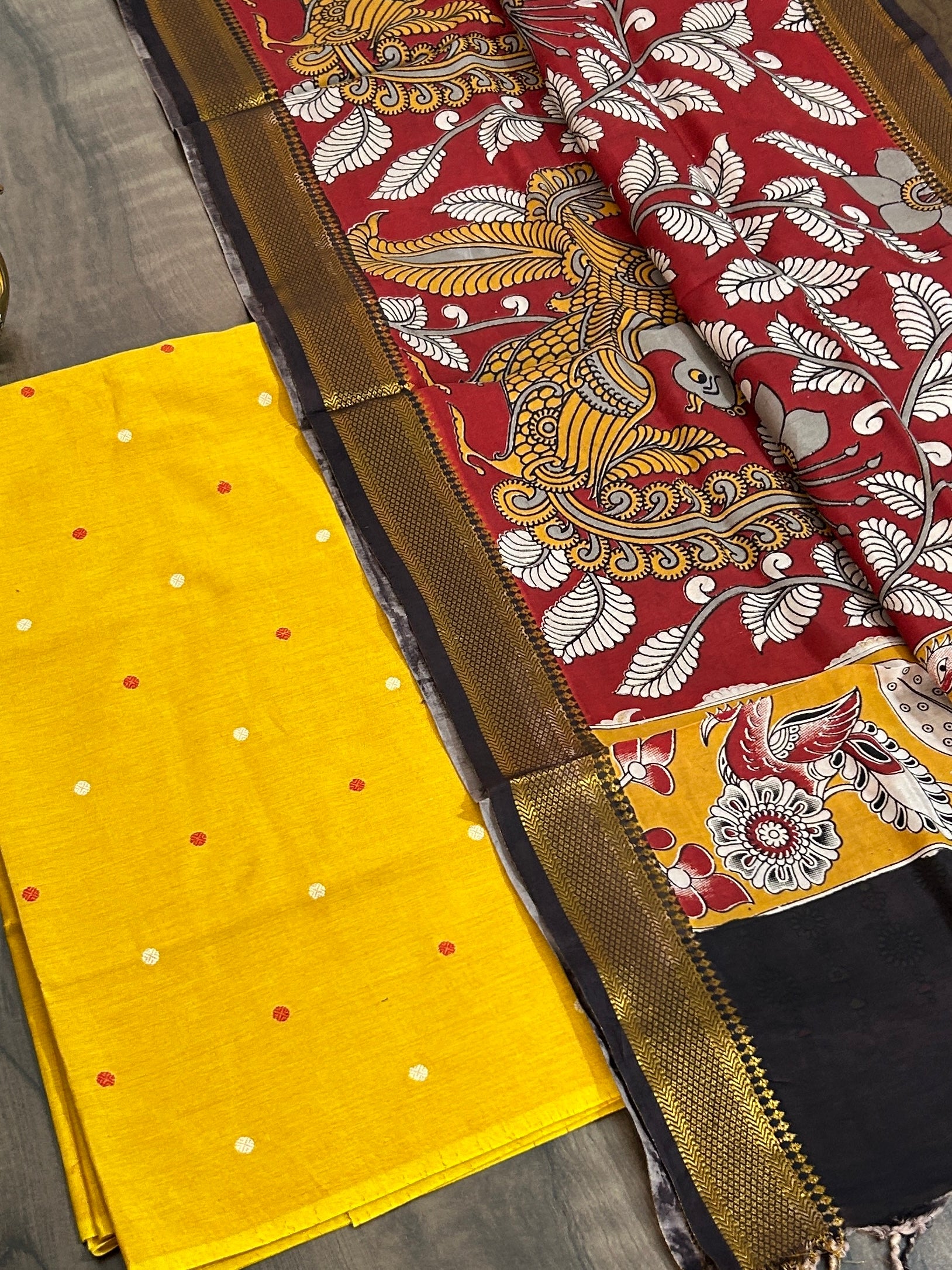 Handloom Cotton Dress Material with Kalamkari Silk Dupatta