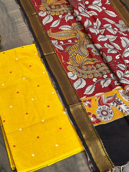Handloom Cotton Dress Material with Kalamkari Silk Dupatta