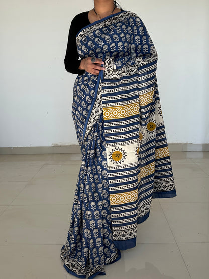 Hand BlockPrint Cotton Saree with Blouse