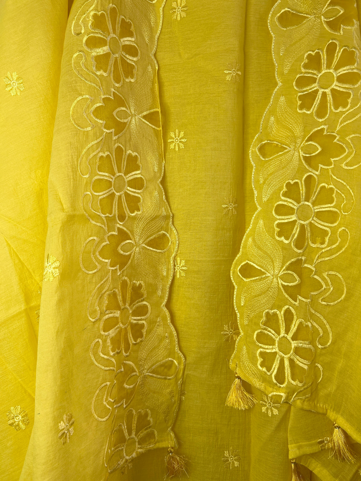 Yellow Applique Work Banarsee Dress Material