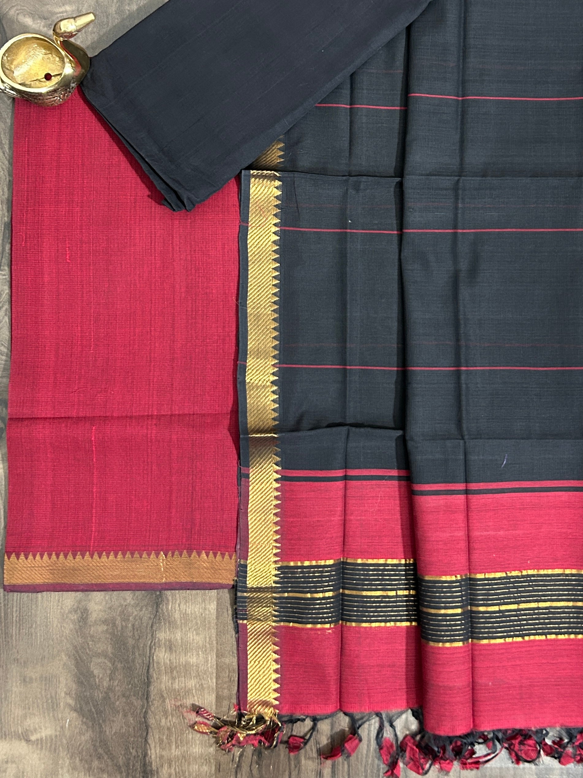 Maroon Black Mangalagiri Cotton Dress Material with zari border – RKG SHOPPING