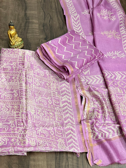 Chanderi Pure Silk Cotton Hand Blockprint Dress Material