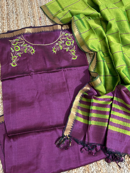 Mangalagiri Silk Dress Material with Maggam Handwork