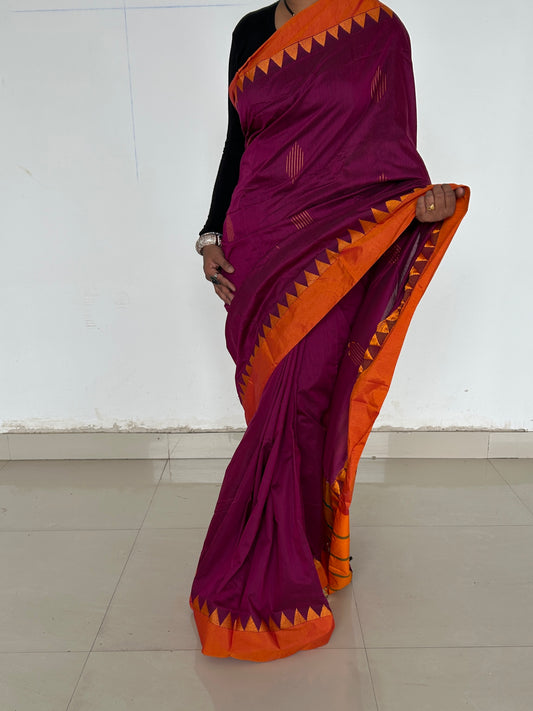 Cotton Silk Saree with Temple Border