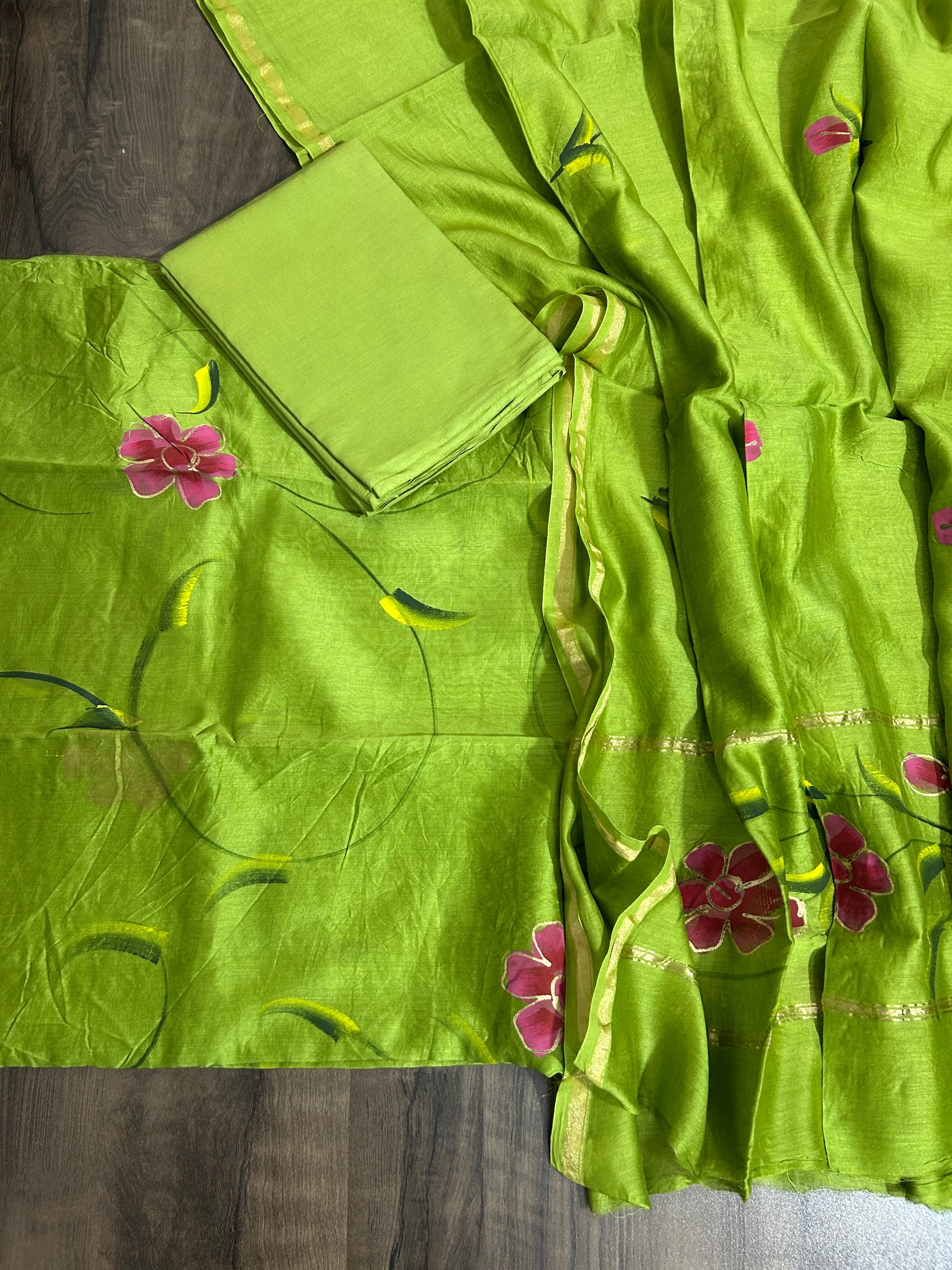Hand Painted Chanderi Silk Cotton Dress Material