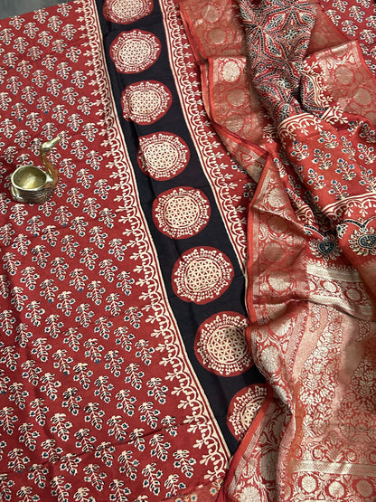 Ajrakh Dola Silk Dress Material
