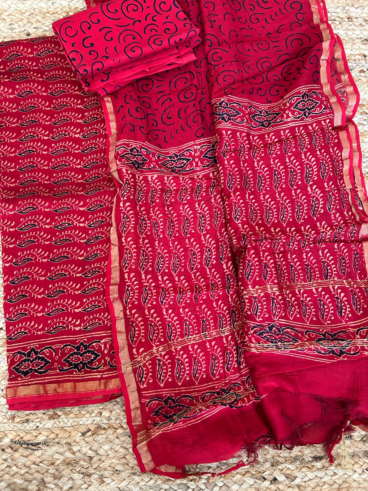 Sanganeri Hand BlockPrint Chanderi Silk Cotton Dress Material