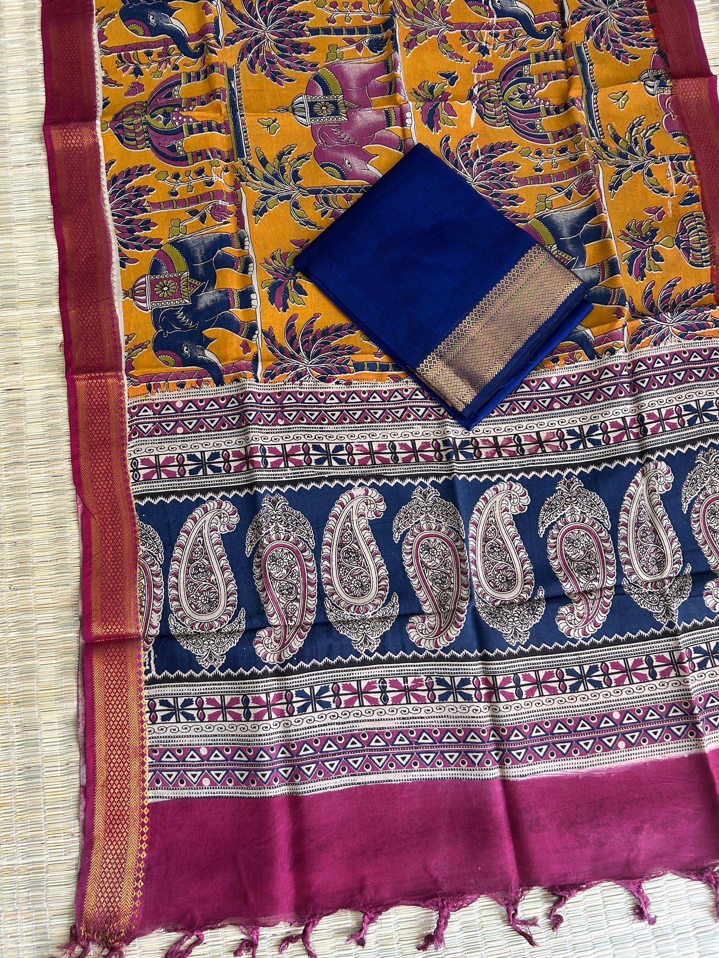 Mangalagiri Silk Dress Material with Kalamkari silk dupatta
